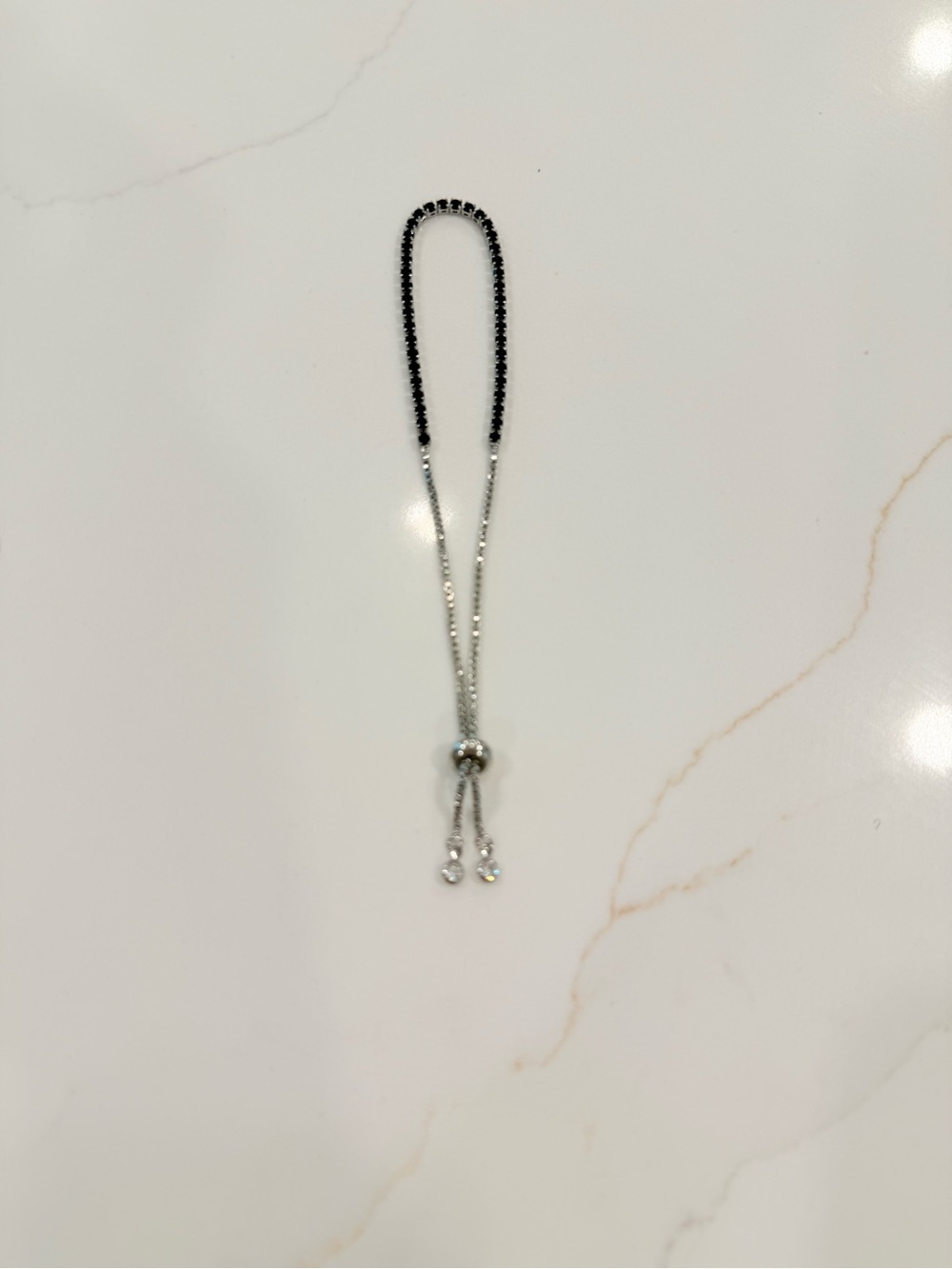 Silver and Black Sliding Bracelet with Crystal Accents